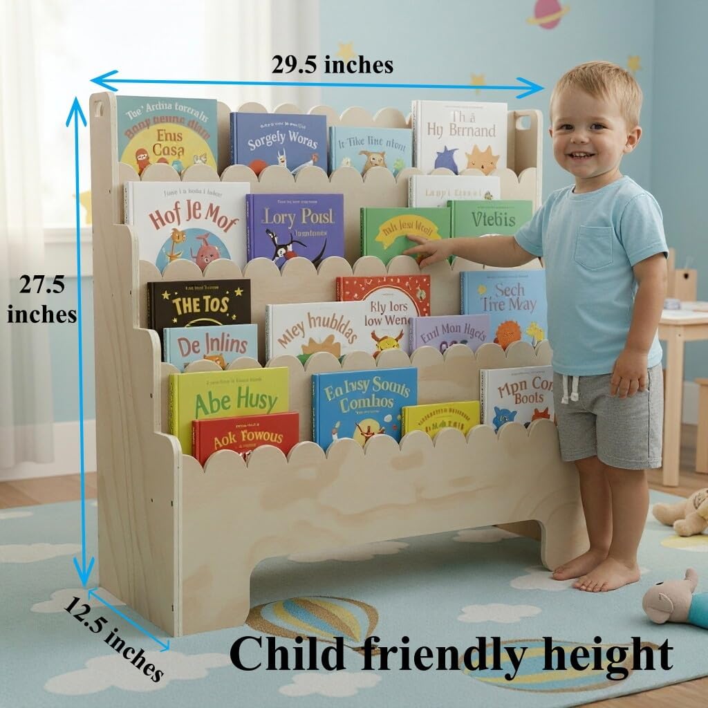子供用4段本棚、天然木製子供用本棚、波型幼児用本棚、ベビーナ - Baby Nursery Bookshelf のレビューと価格