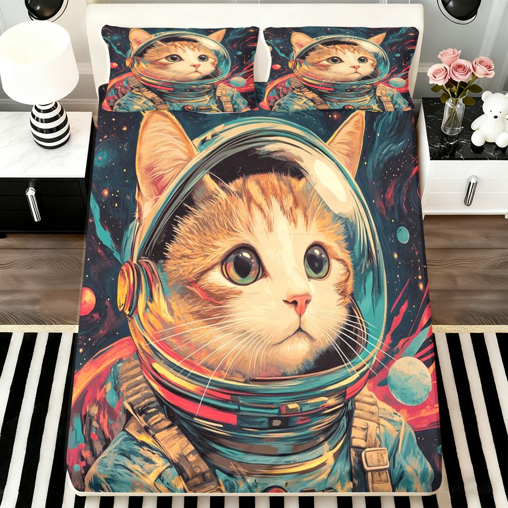 スペースキャット宇宙飛行士ベッドシーツセット ベッドシーツフ - Baby Nursery Bedding Sets のレビューと価格