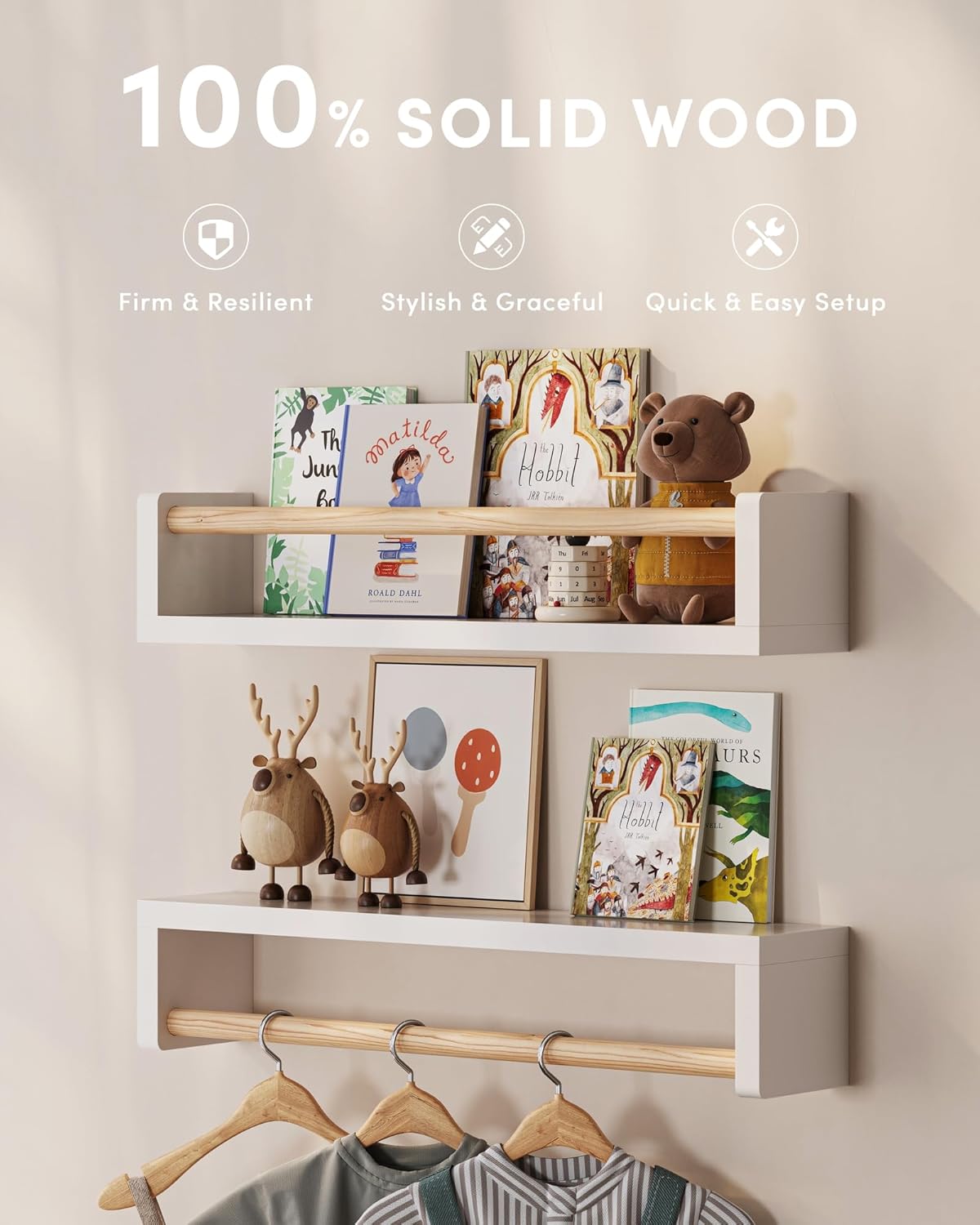 3段のフローティング子供用本棚、壁掛け式キッズブックシェルフ - Baby Nursery Bookshelf のレビューと価格