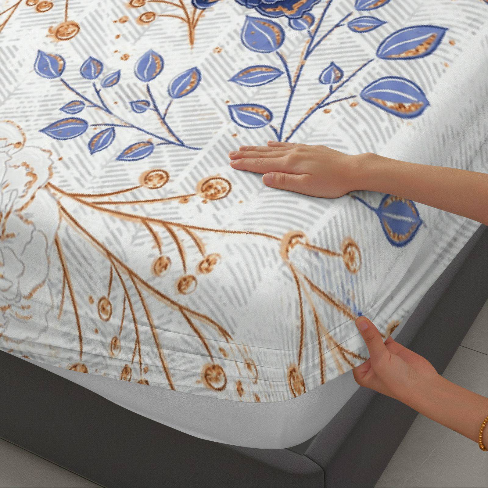 3ピースブルーフローラルフィットシーツセット ベッドシーツフ - Baby Nursery Bedding Sets のレビューと価格