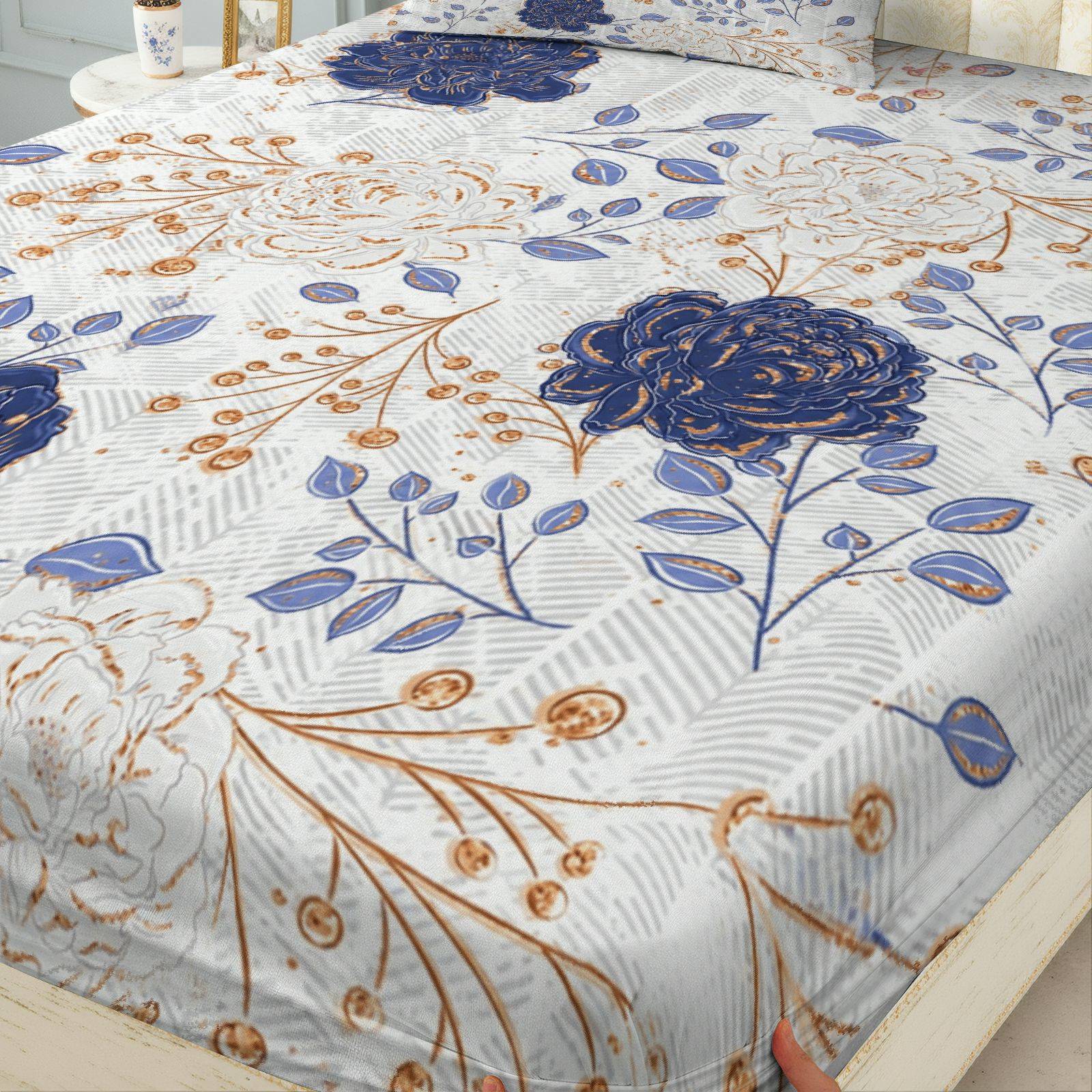 3ピースブルーフローラルフィットシーツセット ベッドシーツフ - Baby Nursery Bedding Sets のレビューと価格