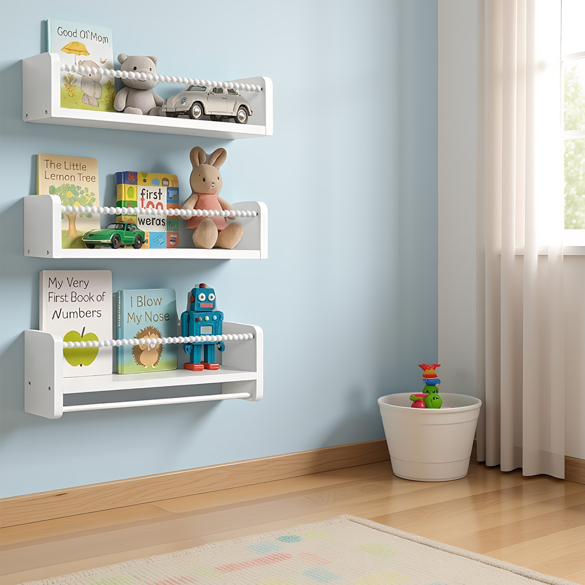 壁掛け式フローティングナーサリーブックシェルフ、子供部屋寝室 - Baby Nursery Bookshelf のレビューと価格