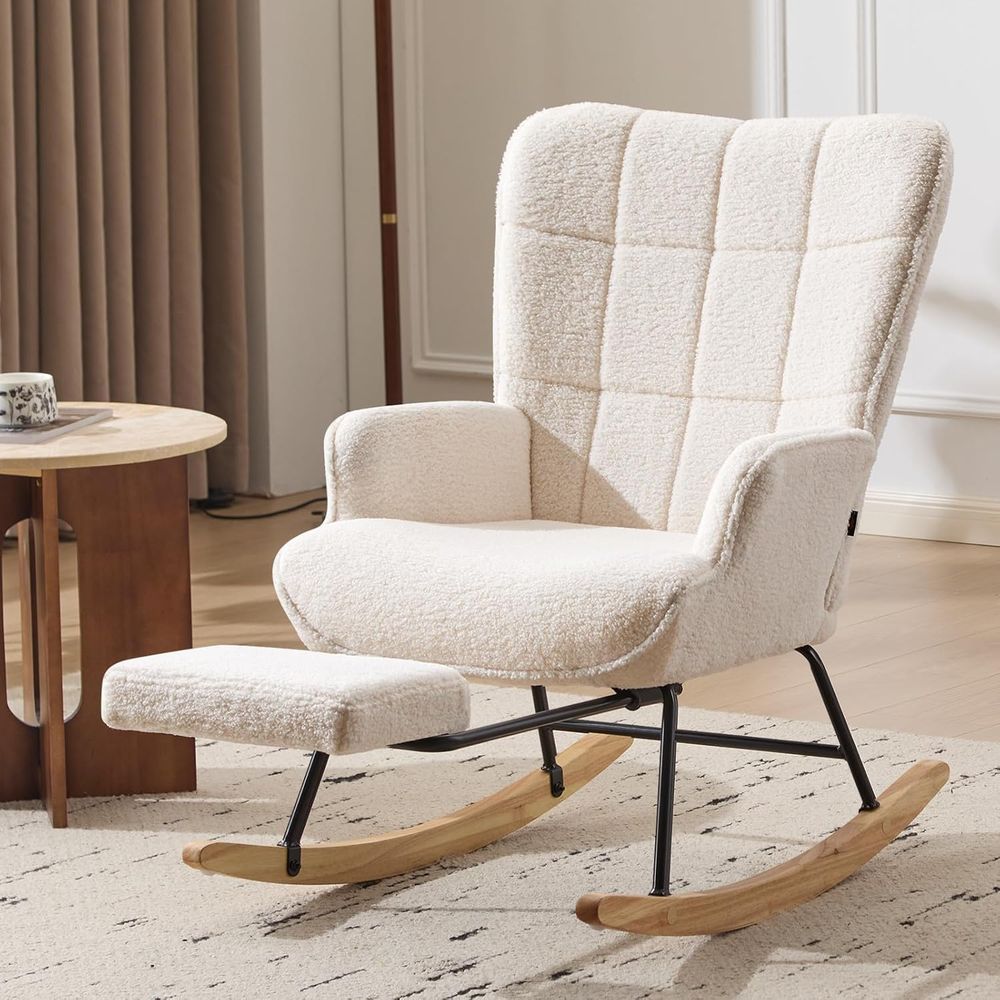 布張りグライダーロッキングチェア、格納式フットレスト付き - - Baby Nursery Rocking Chair のレビューと価格