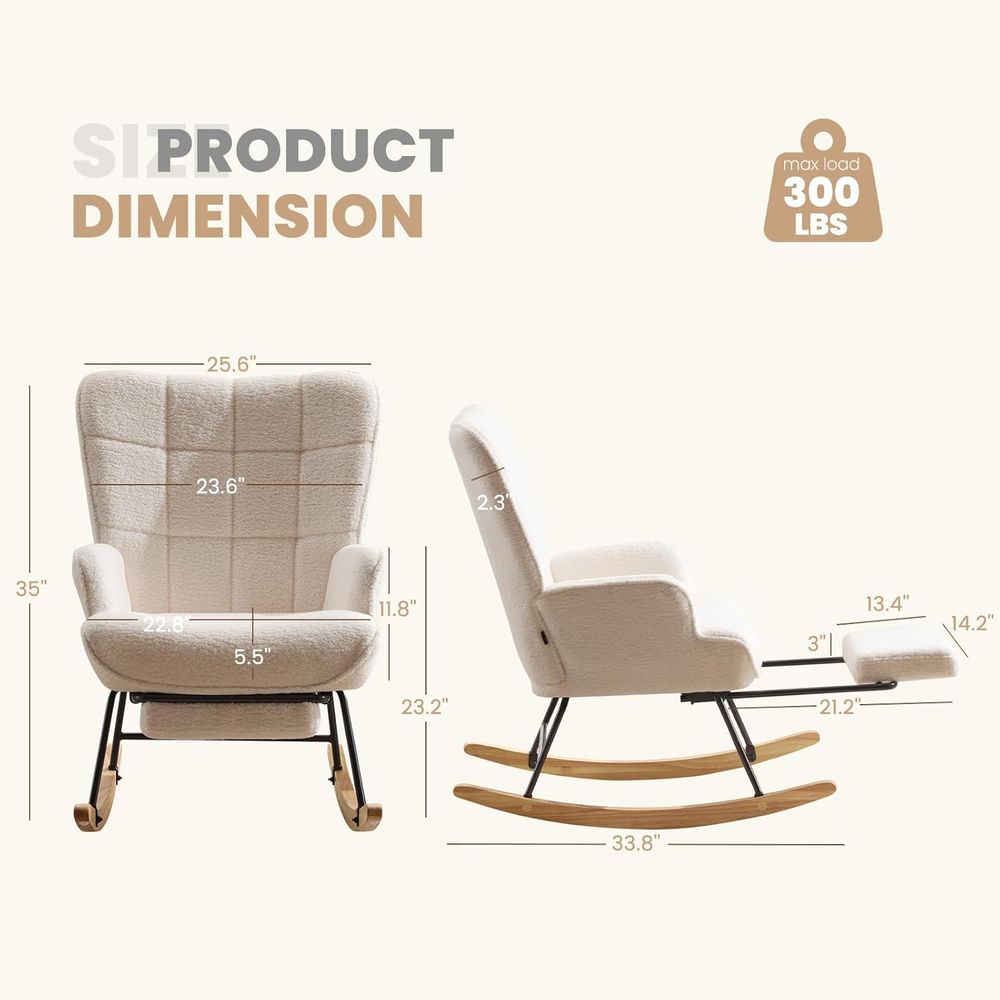 布張りグライダーロッキングチェア、格納式フットレスト付き - - Baby Nursery Rocking Chair のレビューと価格