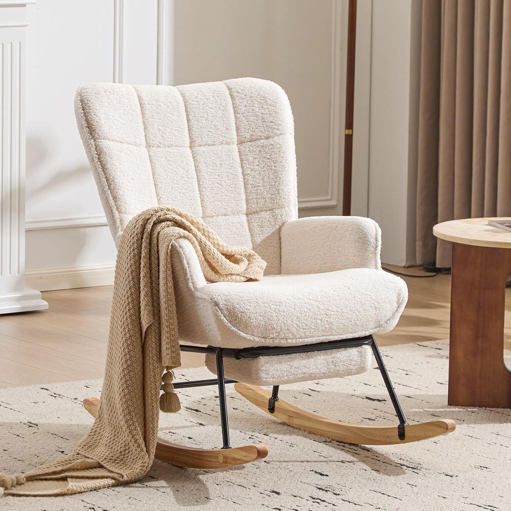 布張りグライダーロッキングチェア、格納式フットレスト付き - - Baby Nursery Rocking Chair のレビューと価格
