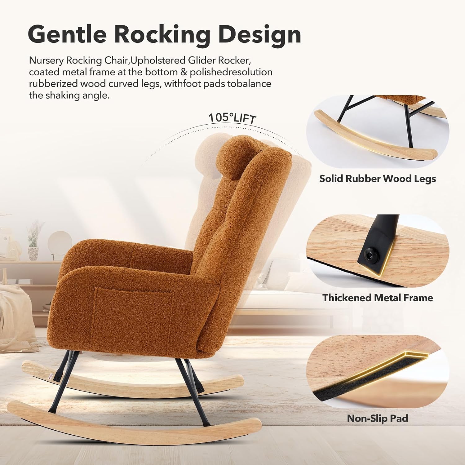 テディグライダーロッカー保育園用授乳椅子 大人用コンパクト省 - Baby Nursery Rocking Chair のレビューと価格