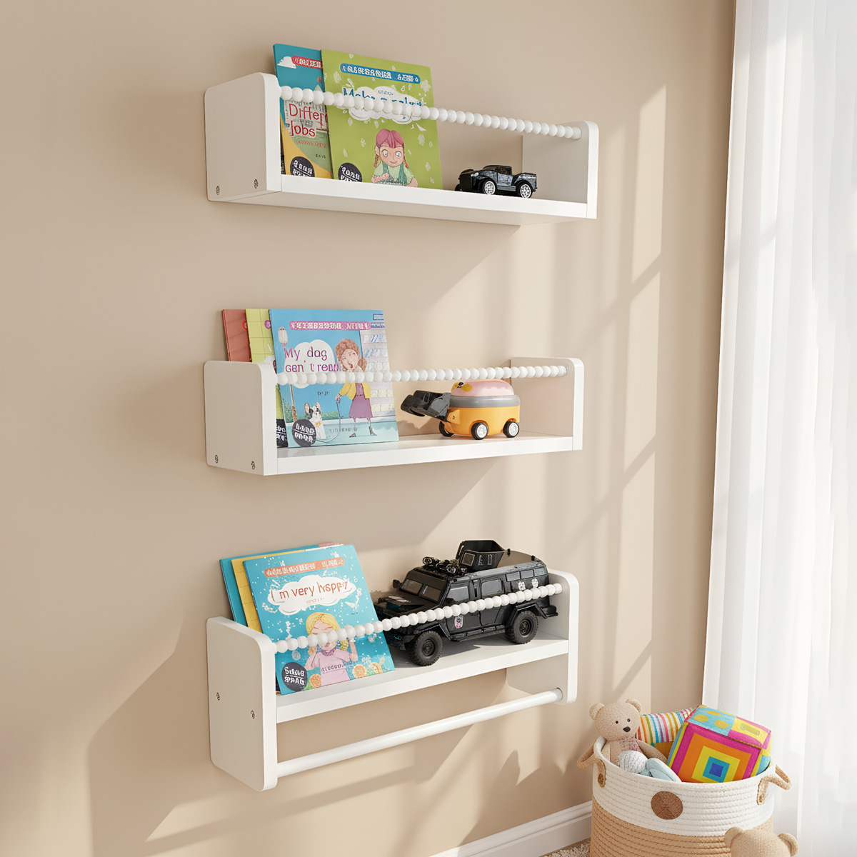 木製ナーサリーブックシェルフ、15.7インチの壁掛けフローテ - Baby Nursery Bookshelf のレビューと価格