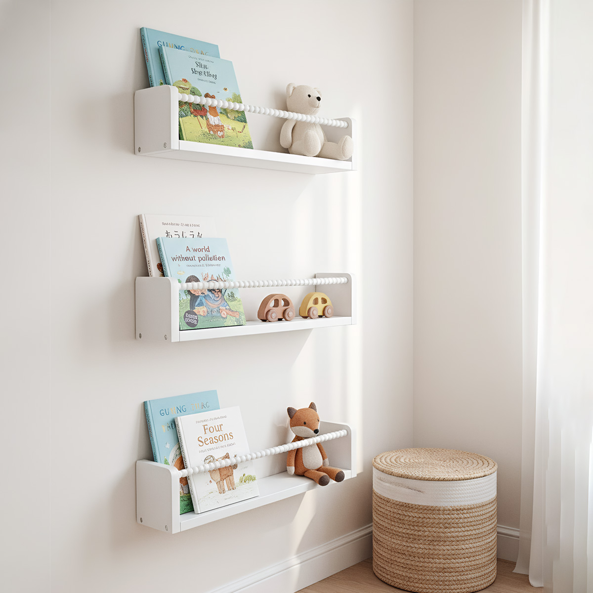 木製ナーサリーブックシェルフ、15.7インチの壁掛けフローテ - Baby Nursery Bookshelf のレビューと価格