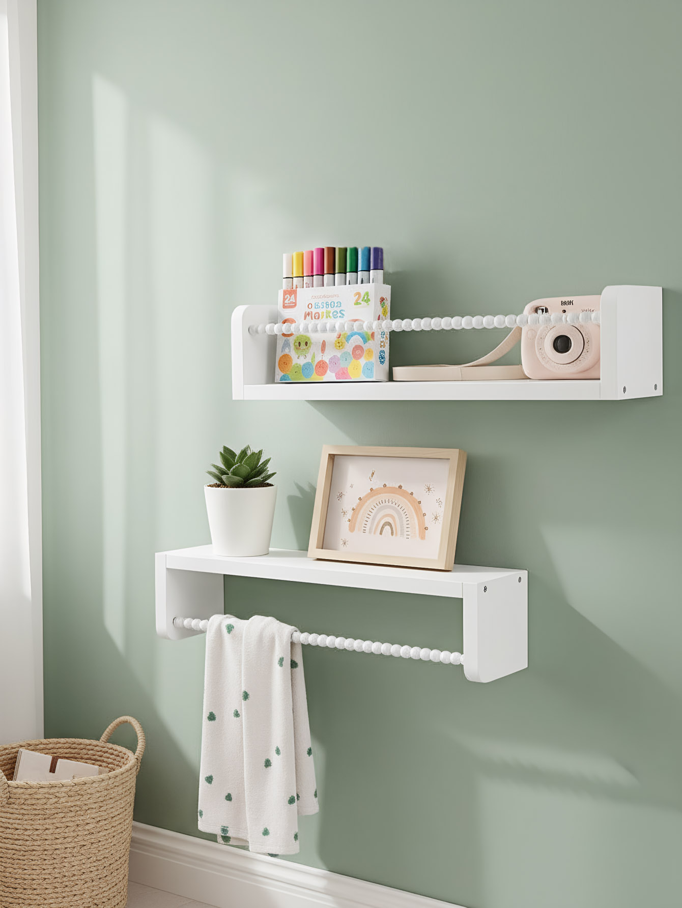木製ナーサリーブックシェルフ、15.7インチの壁掛けフローテ - Baby Nursery Bookshelf のレビューと価格